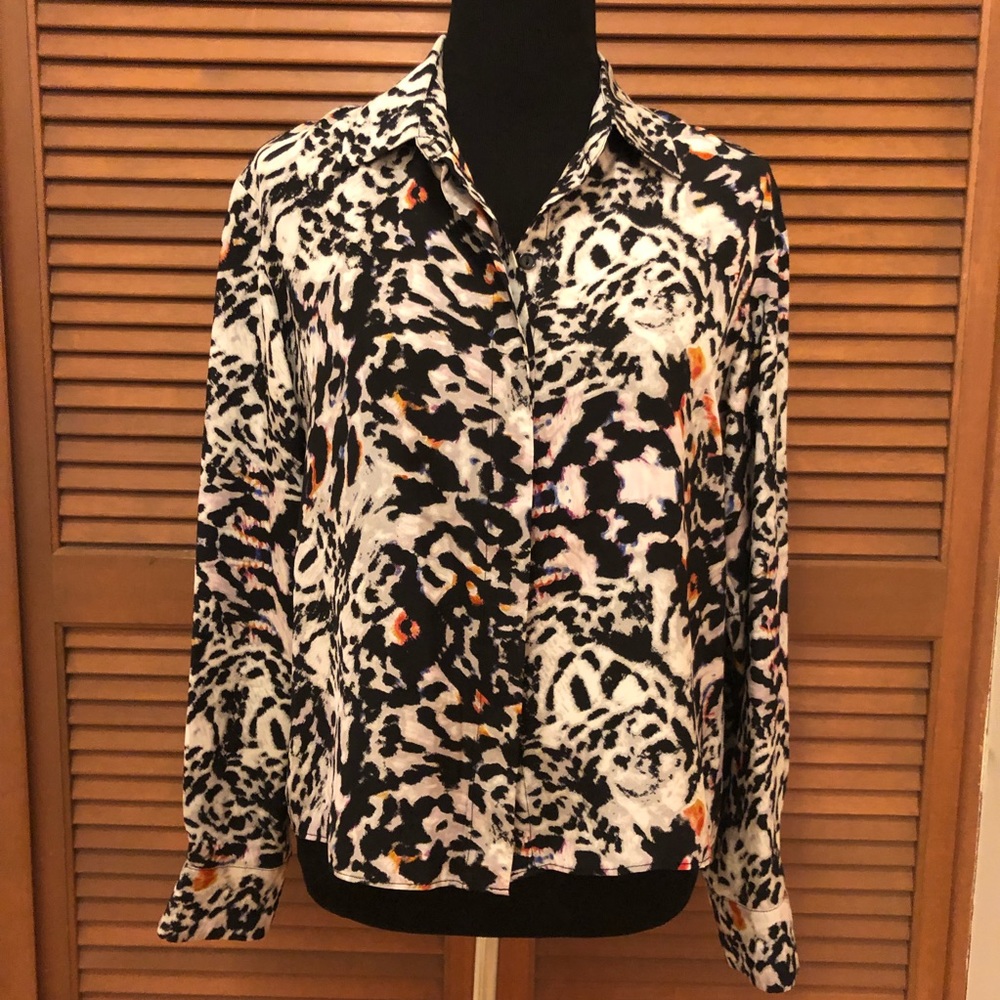 Parker silk animal print button down shirt S